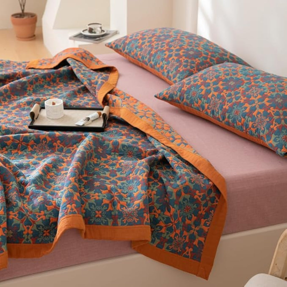 Katoenen plaid – Kleurrijk motief, zachte textuur voor in de slaapkamer of woonkamer