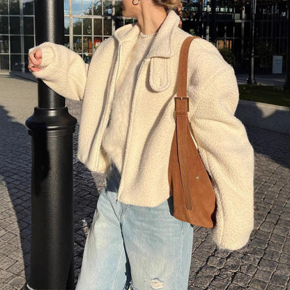 Unisex Minimalistische Regular Fit Fleece Jas – Zacht Fleece, Effen, Casual Outdoor Tussenjas voor Herfst/Winter