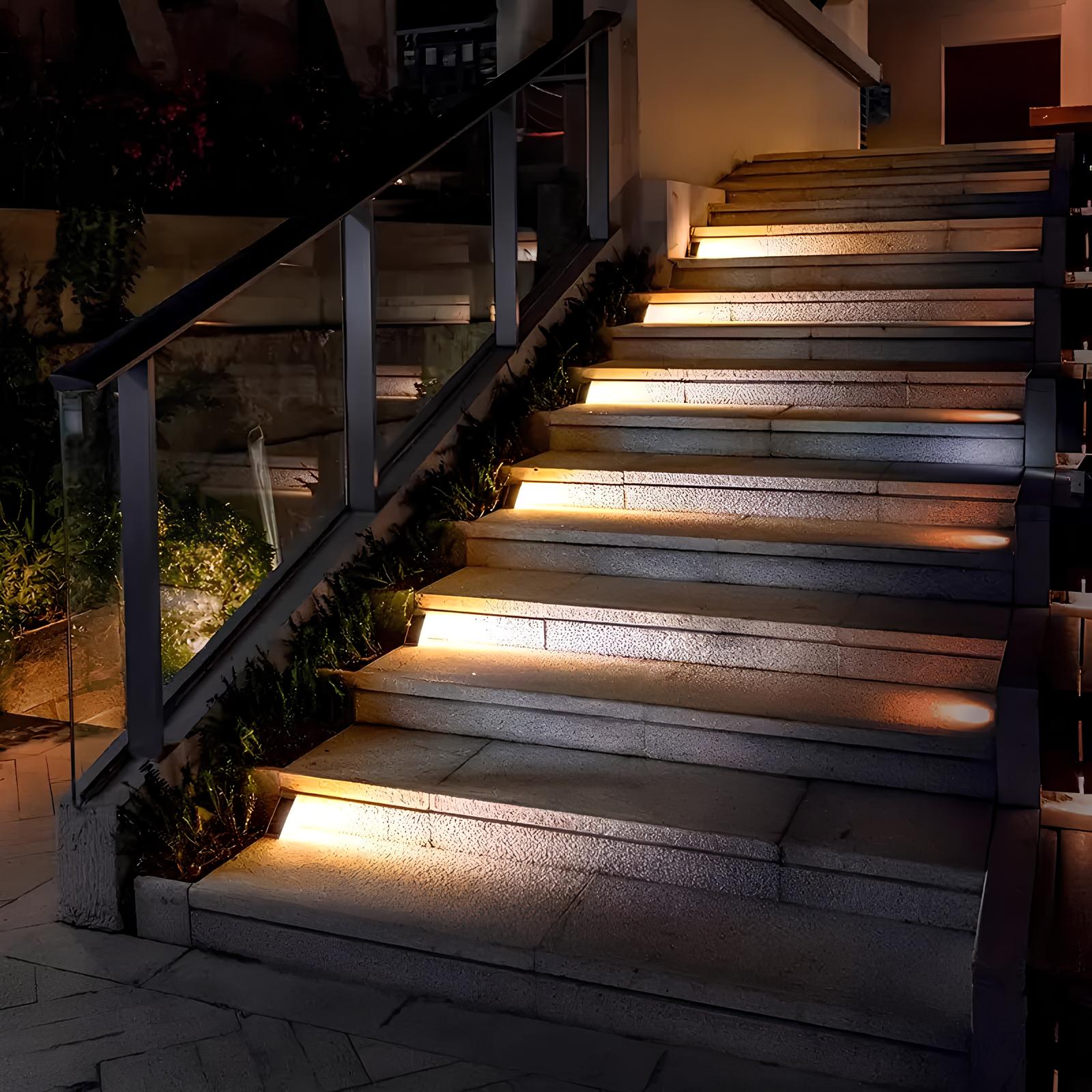 Solar-Powered Stair Lighting – Warm White, Weather-Resistant Design for Outdoor Covering or Terrace