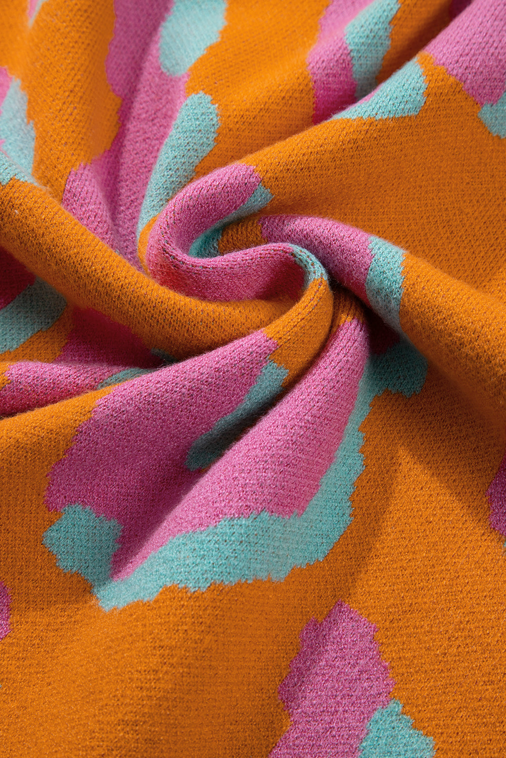 Dames Gebreide Pullover Trui – Oranje Panterprint, Casual voor Herfst en Winter