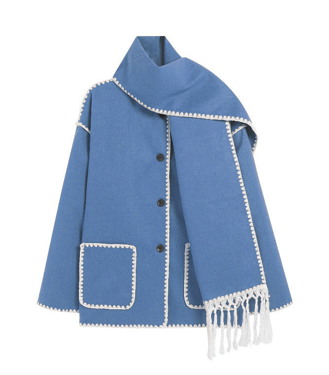 Dames Lange Wrap Mantel – Jas met Sjaal, Sjaalkraag, Winter, Zakelijk & Avondkleding