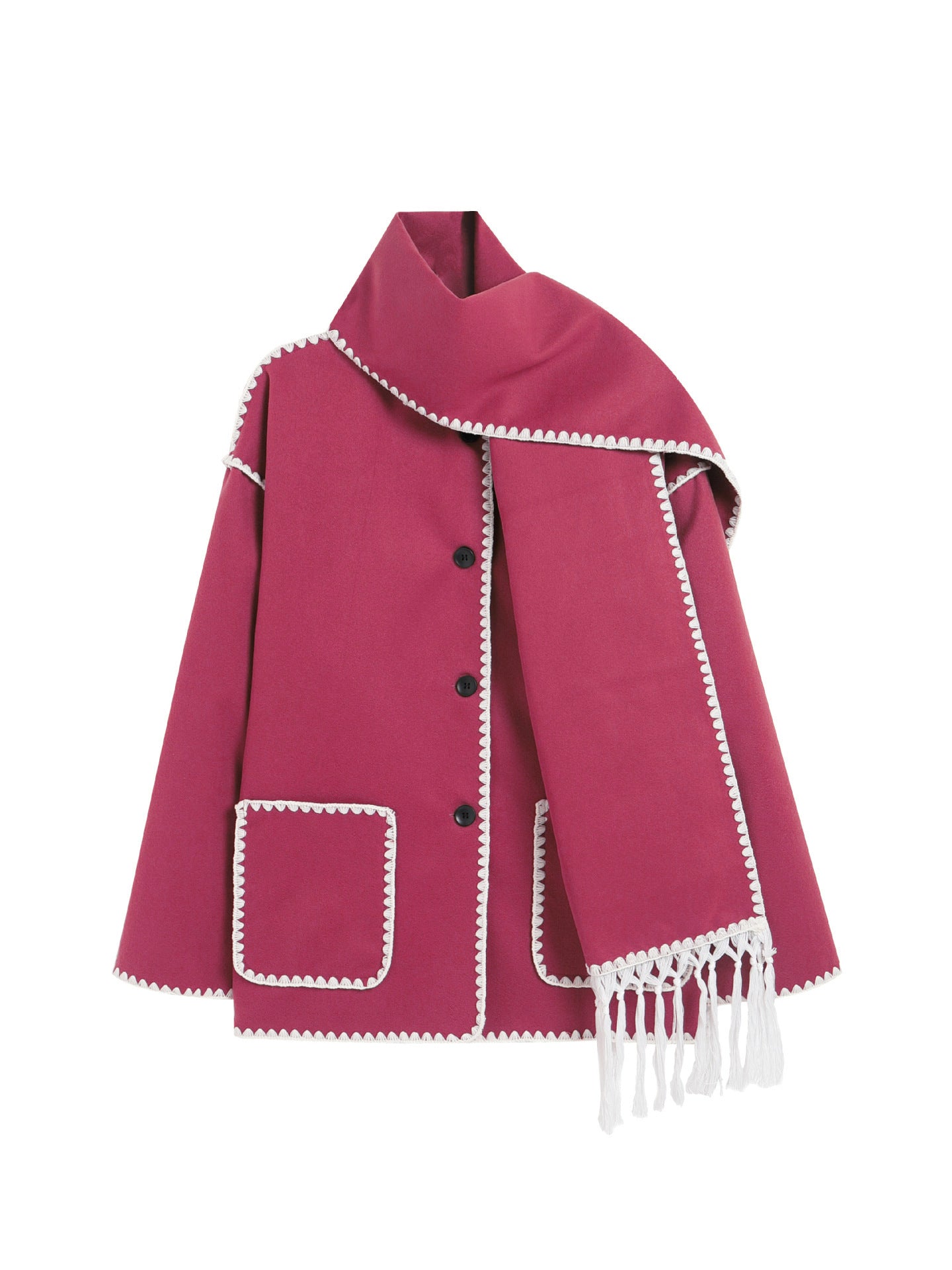 Dames Lange Wrap Mantel – Jas met Sjaal, Sjaalkraag, Winter, Zakelijk & Avondkleding