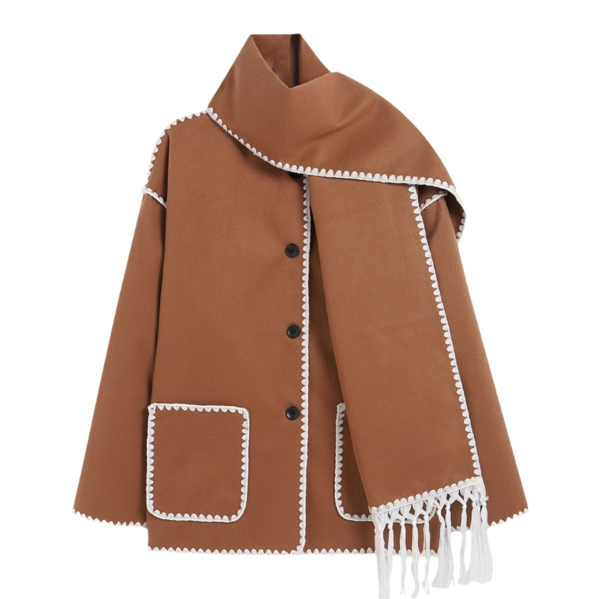 Dames Lange Wrap Mantel – Jas met Sjaal, Sjaalkraag, Winter, Zakelijk & Avondkleding