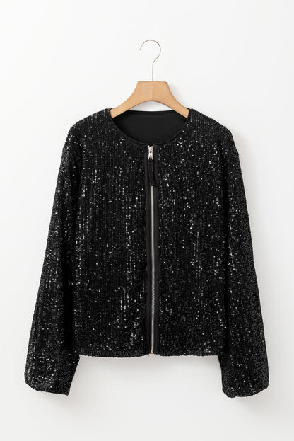 Dames Pailletten Jasje – Zwart, Feestjasje voor Party, Avondkleding en Uitgaan