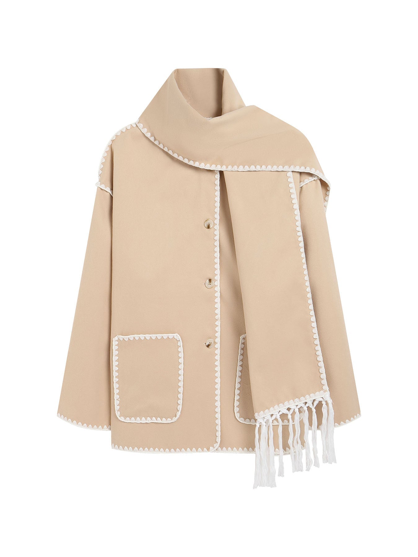 Dames Lange Wrap Mantel – Jas met Sjaal, Sjaalkraag, Winter, Zakelijk & Avondkleding