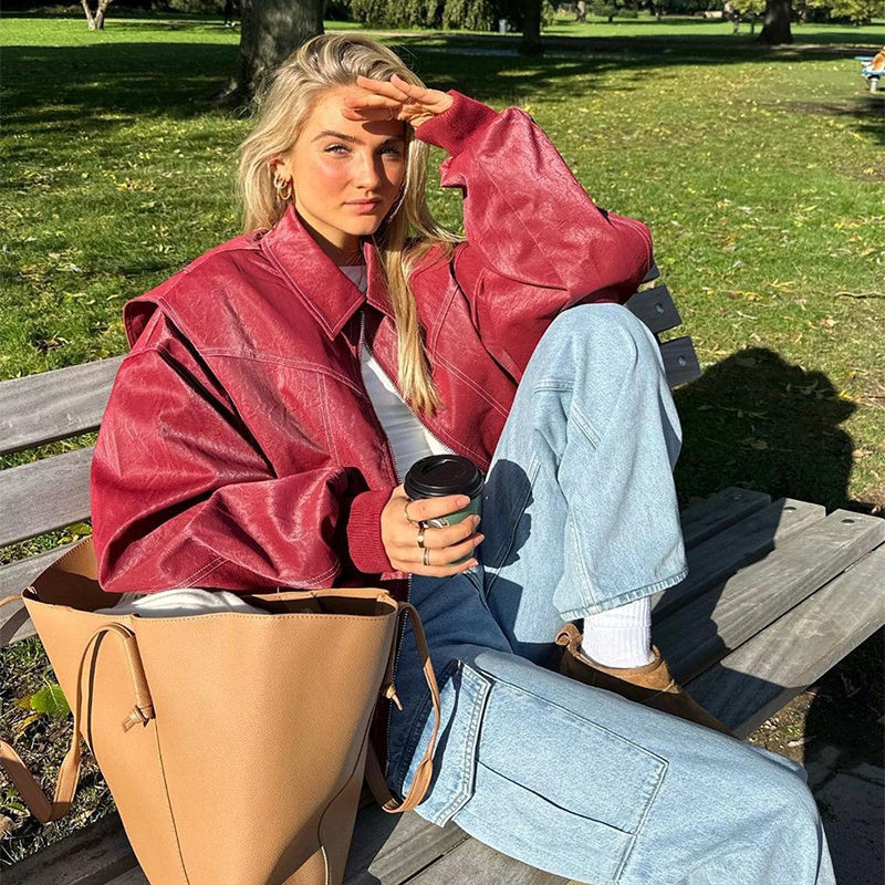 Dames Oversized Bomberjack – Casual Tussenjas voor Lente en Herfst, met Rits en Geribde Boorden