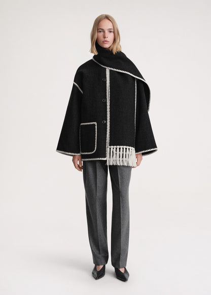 Dames Lange Wrap Mantel – Jas met Sjaal, Sjaalkraag, Winter, Zakelijk & Avondkleding