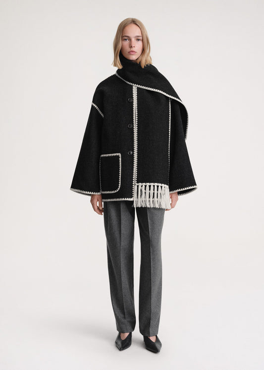 Dames Lange Wrap Mantel – Jas met Sjaal, Sjaalkraag, Winter, Zakelijk & Avondkleding