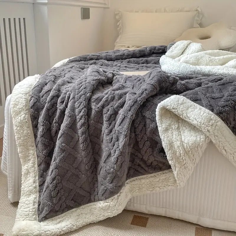 Sherpa Plaid – Blød Beige, Vendbar Stue Tæppe til Sofa eller Seng Dekoration