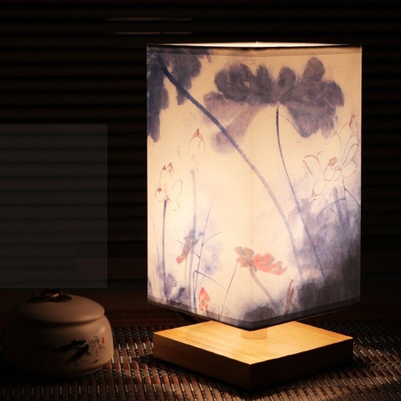Bordlamp – Stof met Japans Print, Scandinavisch Design voor Slaapkamer of Woonkamer
