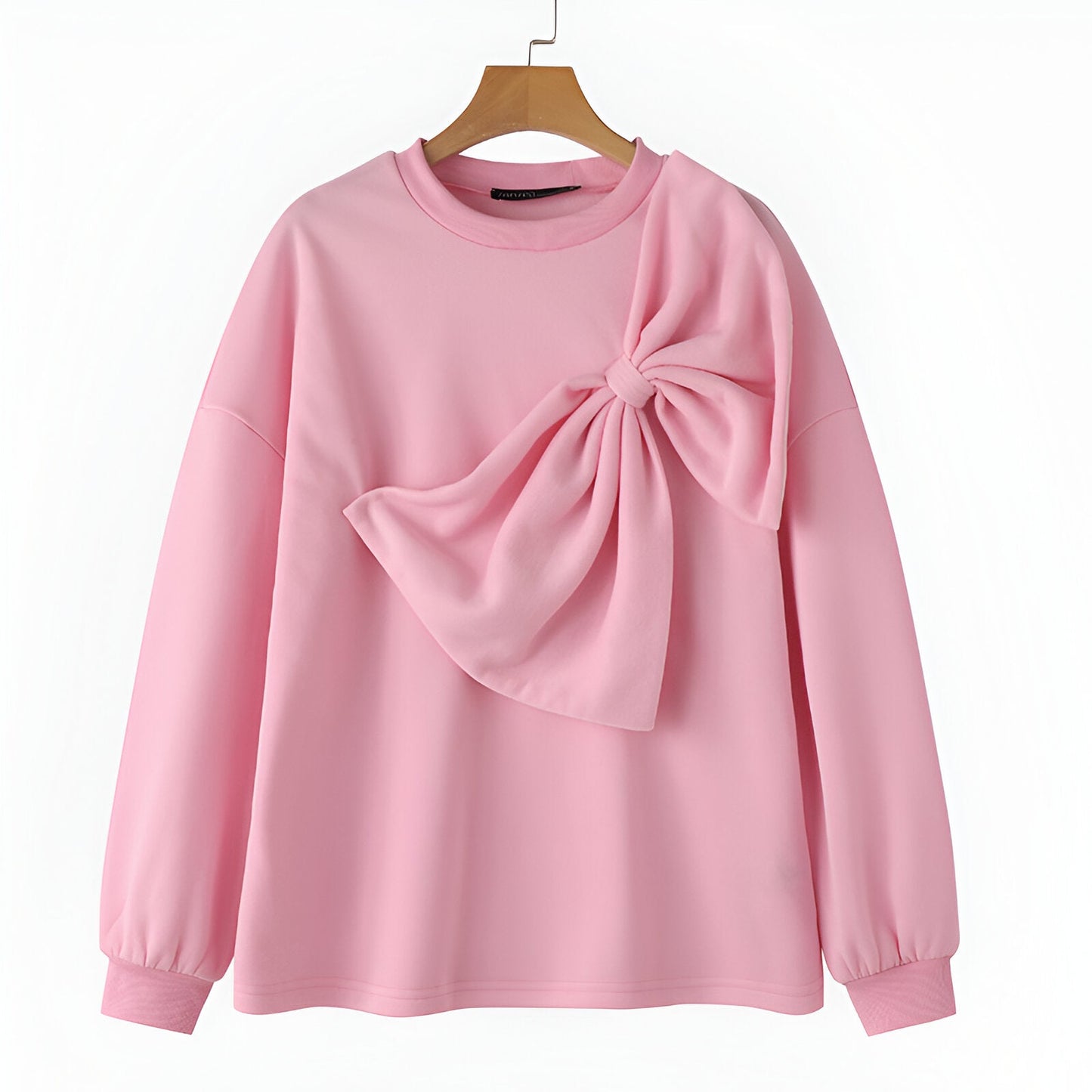 Dames Sweatshirt met Strikdetail – Casual Trui, Lange Mouwen, Ronde Hals