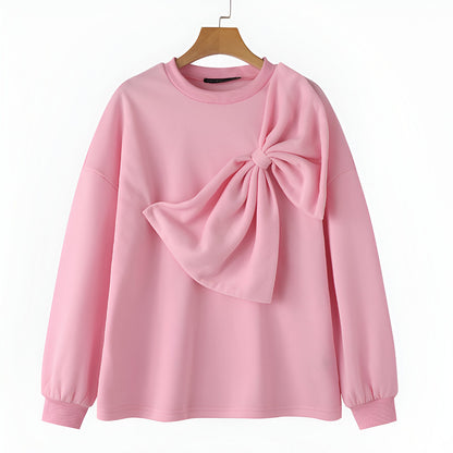 Dames Sweatshirt met Strikdetail – Casual Trui, Lange Mouwen, Ronde Hals