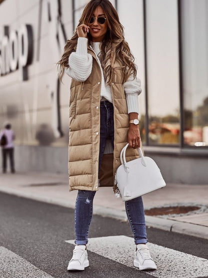 Dames Slim Fit Lange Puffer Bodywarmer – Gewatteerd Mouwloos Gilet, Tussenjas voor Herfst en Winter