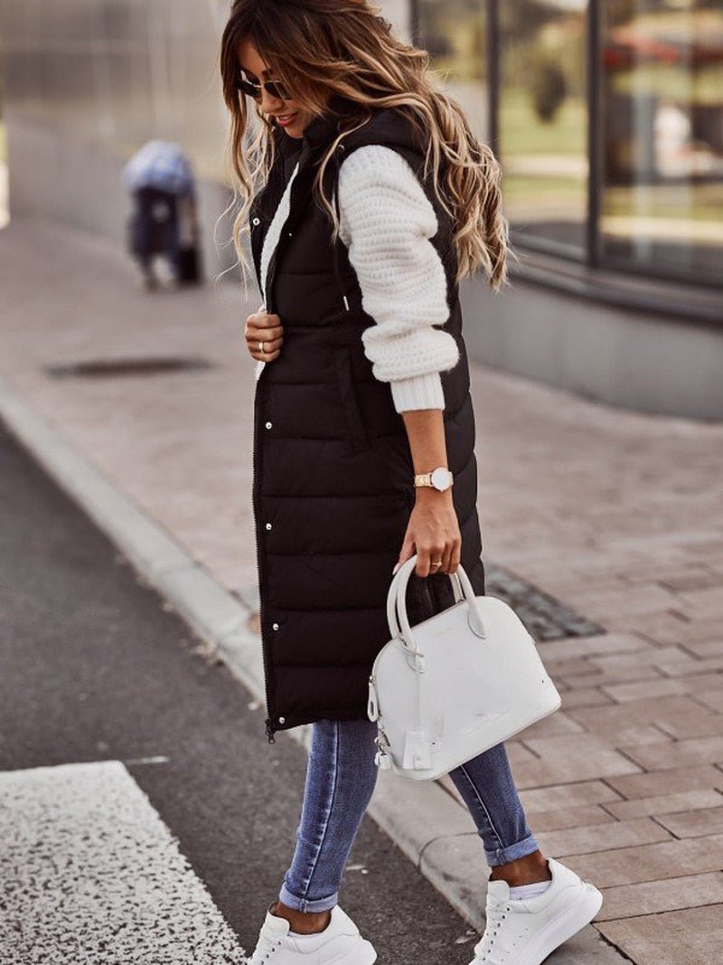 Dames Slim Fit Lange Puffer Bodywarmer – Gewatteerd Mouwloos Gilet, Tussenjas voor Herfst en Winter