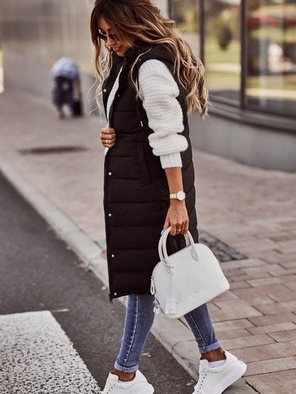 Dames Slim Fit Lange Puffer Bodywarmer – Gewatteerd Mouwloos Gilet, Tussenjas voor Herfst en Winter