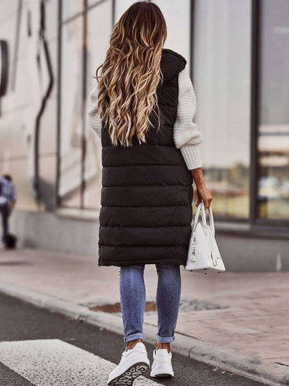 Dames Slim Fit Lange Puffer Bodywarmer – Gewatteerd Mouwloos Gilet, Tussenjas voor Herfst en Winter