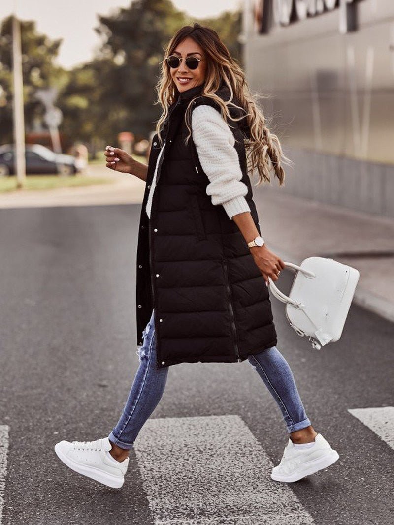 Dames Slim Fit Lange Puffer Bodywarmer – Gewatteerd Mouwloos Gilet, Tussenjas voor Herfst en Winter