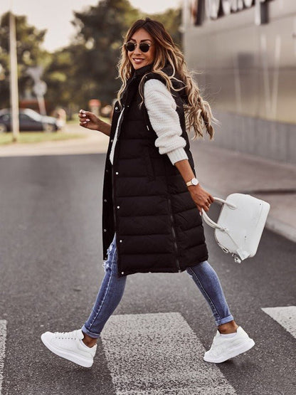 Dames Slim Fit Lange Puffer Bodywarmer – Gewatteerd Mouwloos Gilet, Tussenjas voor Herfst en Winter