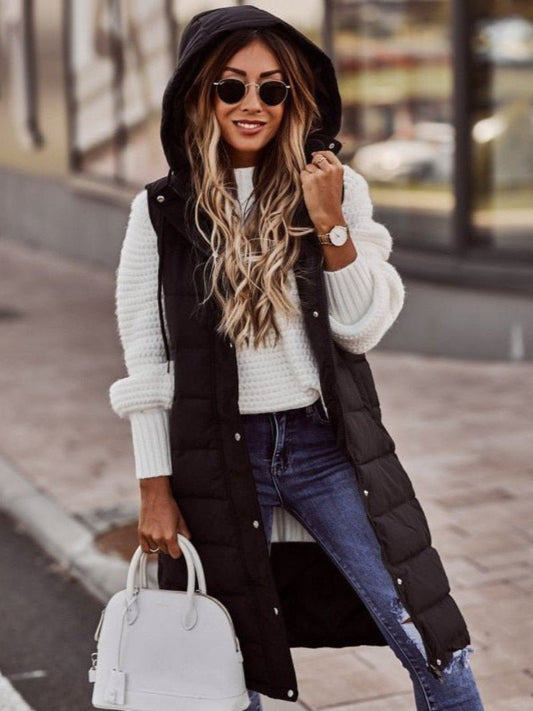 Dames Slim Fit Lange Puffer Bodywarmer – Gewatteerd Mouwloos Gilet, Tussenjas voor Herfst en Winter