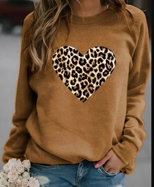 Dames Regular Fit Sweatshirt – Dierenprint, Ronde Hals, Casual Herfst/Winter